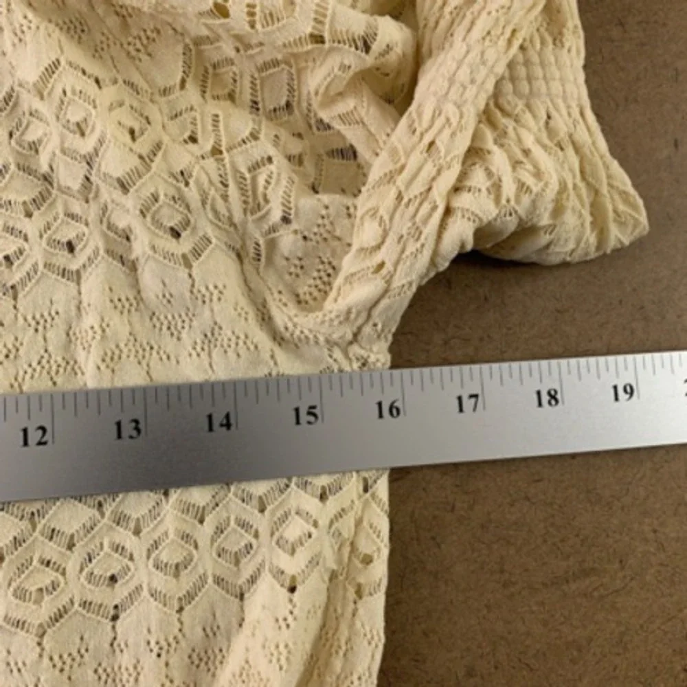 Zara Womens Blouse Beige Geometric Long Sleeve Off Shoulder Ruffle Lace S New